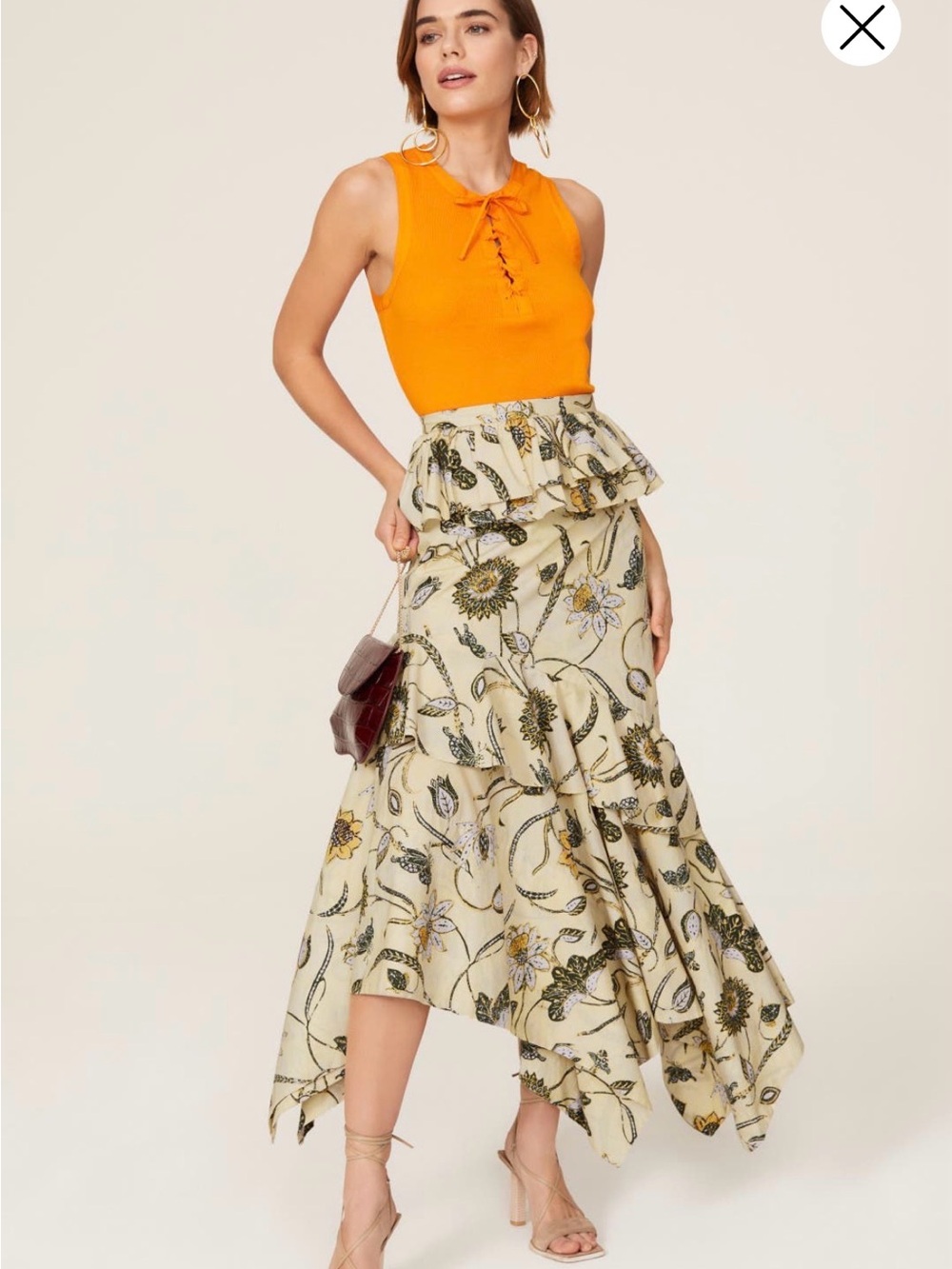 Ulla Johnson Ivette Tiered Ruffle Midi Skirt in Lemonbalm